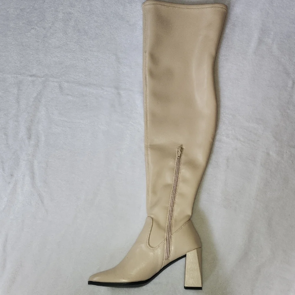 Elegant Cream Over the Knee Boots
